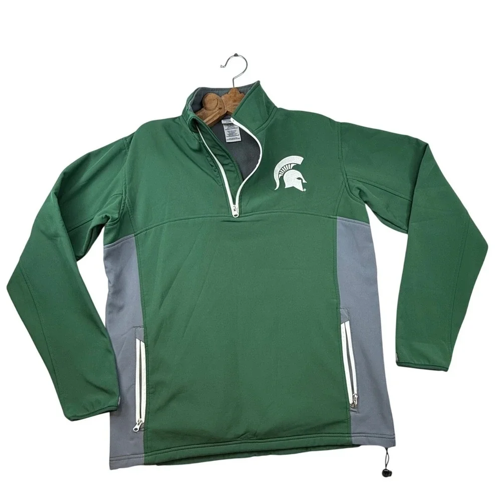 Pro Edge MSU ‎ Michigan State Spartans Qtr Zip Pullover Jacket Green Medium 💚